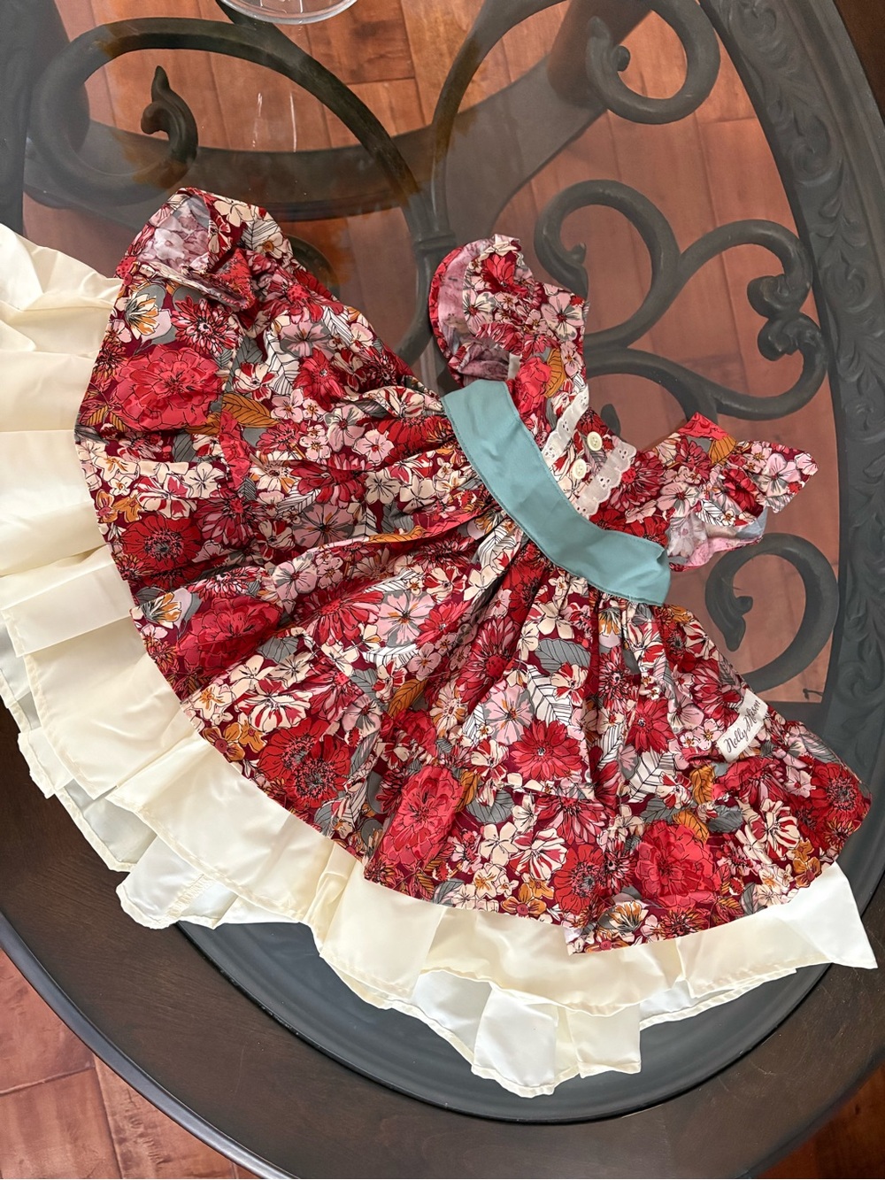 BABY Red Floral Ruffled Dress